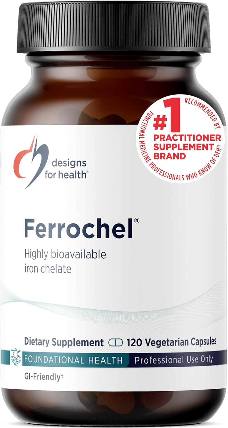 Designs for Health Ferrochel Chelated Iron - Highly-Absorbable Iron Supplement for Women & Men as Ferrous Bisglycinate Chelate - Iron Pills Safe for Pregnant Women & Teens (120 Vegan Iron Capsules) Standard Packaging - BeesActive Australia