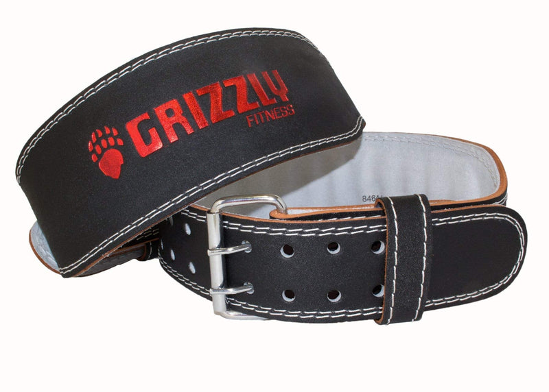 Grizzly Fitness Enforcer Padded Genuine Leather Weightlifting Belt-4" | Suede Lining | Padded for Extra Comfort | Used by Pros | Won't Dig into Hips or Back | Training Belt for Improved Biomechanics Large