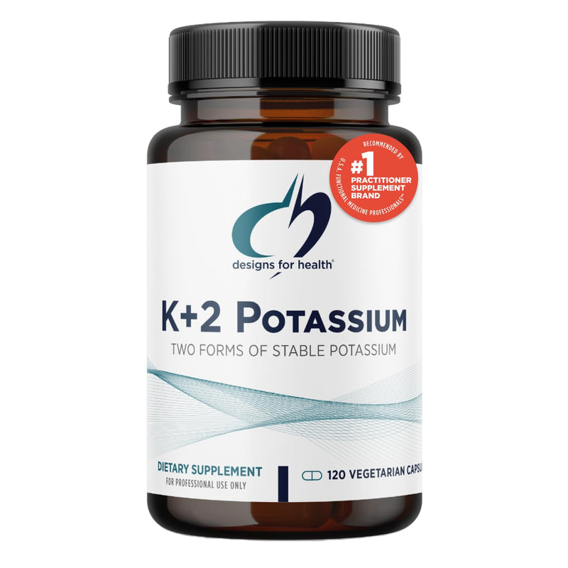 Designs for Health K+2 Potassium - 300mg Two Forms of Potassium - Potassium Bicarbonate + Glycinate Pills - Supplement Support to Help Maintain Healthy Blood Pressure Levels (120 Capsules) Standard Packaging - BeesActive Australia
