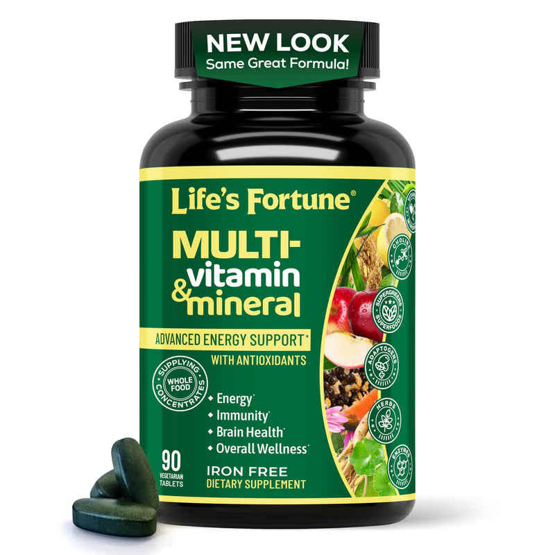 Life's Fortune Whole Food Multivitamin & Mineral Supplement for Men & Women – Energy Support Vitamins for Immune, Brain & Metabolism Support – Iron Free, 90 Vegetarian Tablets 90 Count (Pack of 1)