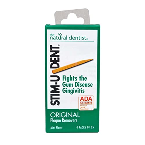 Stim-U-Dent Plaque Removers, Mint Flavor 4-25 Packs [100 Picks] (Pack of 10)