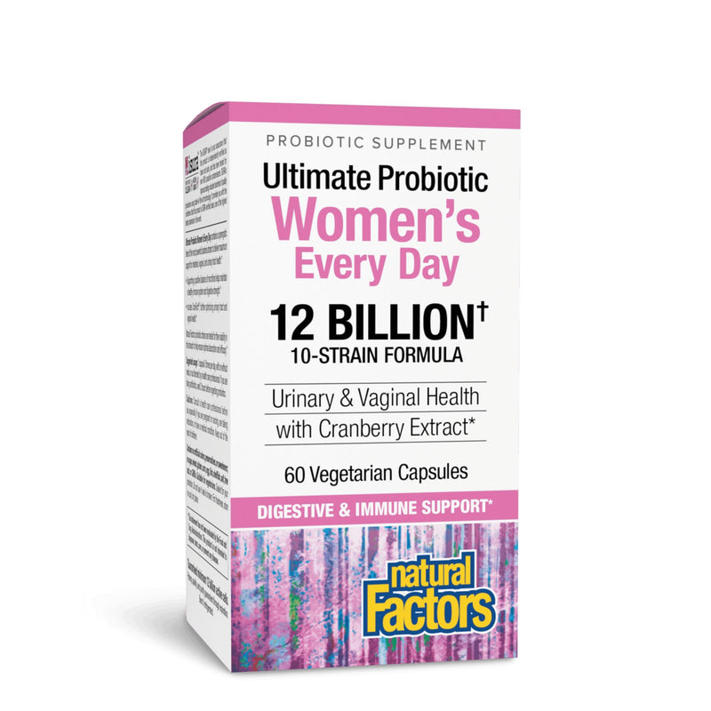 Natural Factors Ultimate Probiotic Women's Every Day - Digestive Health Support Supplement - Probiotic Supplement for Urinary Tract & Vaginal Health Support - 60 Vegetarian Capsules (60 Servings)