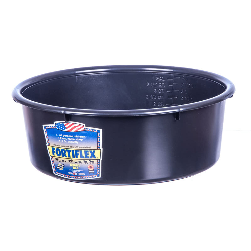 Fortiflex Mini Feed Pan for Dogs and Horses, 5-Quart, Black