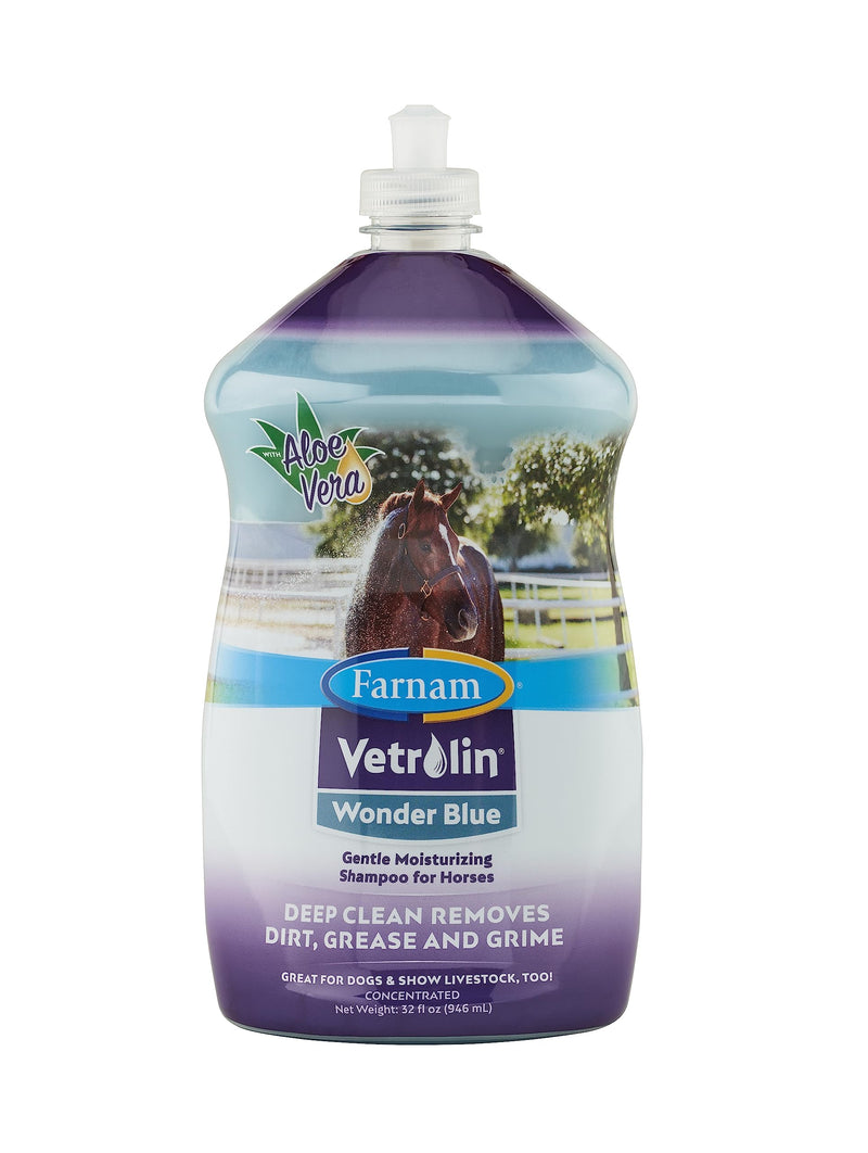 Farnam Vetrolin Wonder Blue Gentle Moisturizing Shampoo for Horses, Livestock and Dogs Blue 32 - BeesActive Australia