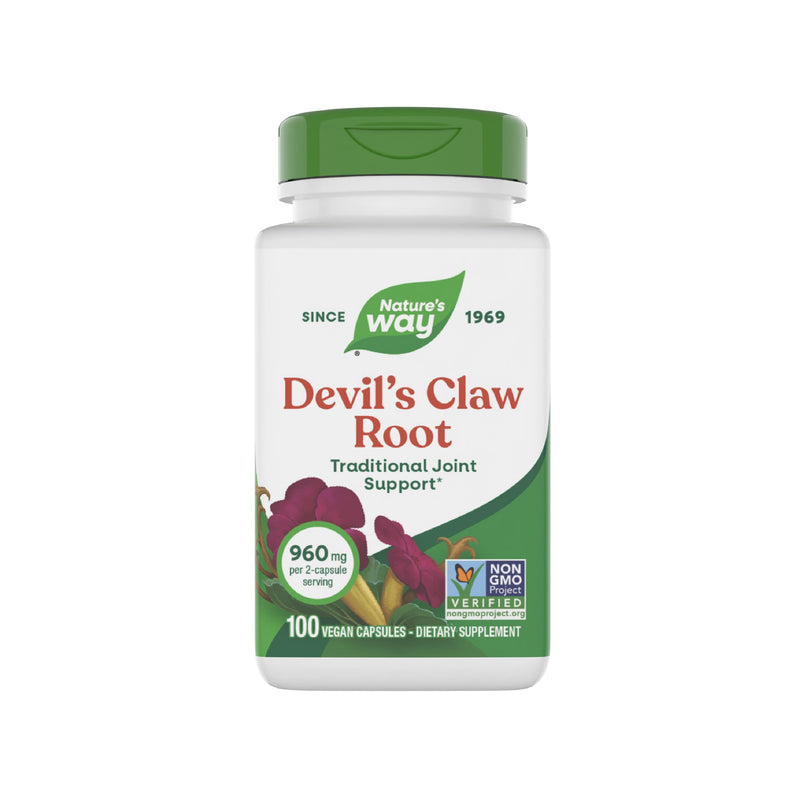 Nature’s Way Devil's Claw Root, Traditional Joint Support*, 960 mg per 2-Capsule Serving, Gluten-Free, Non-GMO Project Verified, 100 Vegan Capsules (Packaging May Vary)