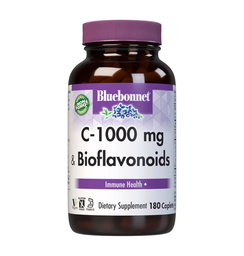 Bluebonnet Nutrition C-1000 mg Plus Bioflavonoids Caplets, Vitamin C 1000 mg, Citrus Bioflavonoids 500 mg, for Immune Health, Soy Free, Gluten Free, Non-GMO, Kosher, Dairy Free, Vegan, 180 Caplets | Immune Health; Non-GMO, Vegan, Kosher Certified, Glut...
