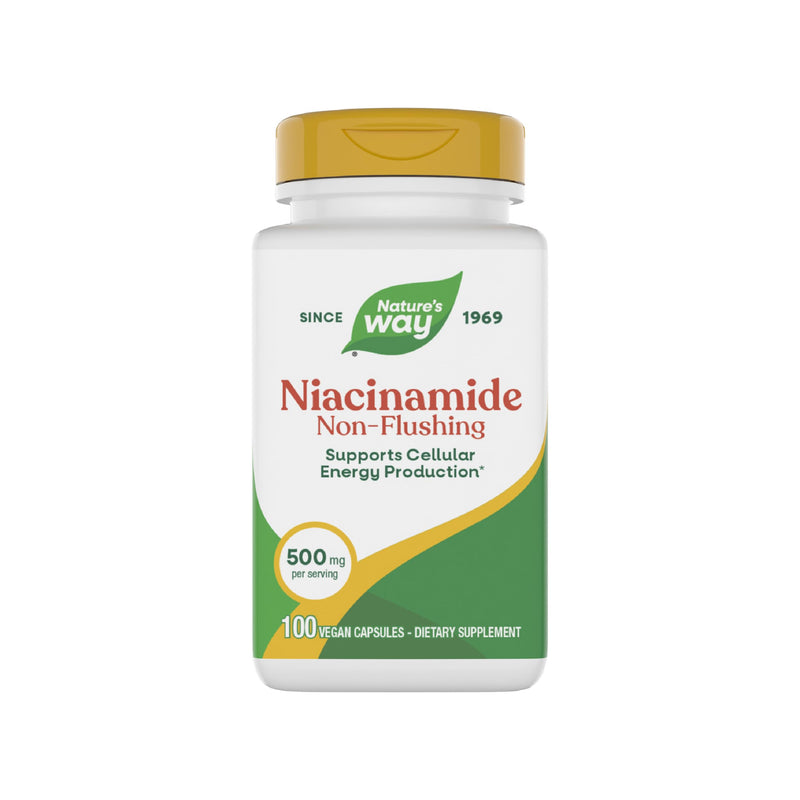 Nature's Way Niacinamide - Niacinamide Capsules with Non-Flushing Vitamin B3 - Supports Cellular Energy* - 500mg per Serving - Gluten-Free & Vegan - 100 Count (100 Servings) Unflavored 100 Count (Pack of 1)