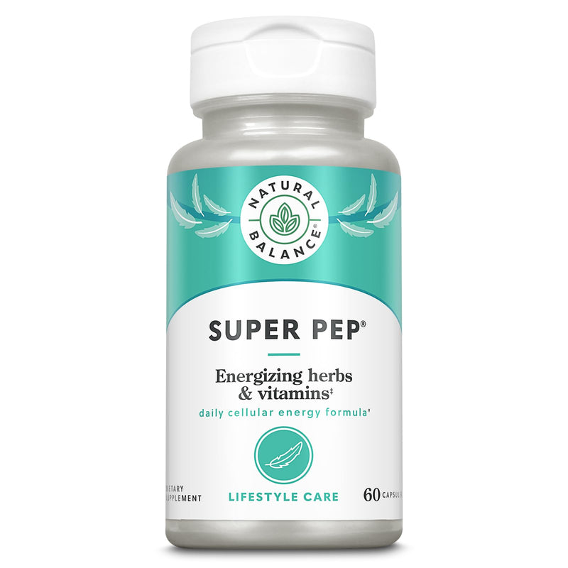 Natural Balance Super Pep | All Day Herbal Energy Supplement | with Eleuthero, Kola Nut, Gotu Kola, B-Vitamins & Chromium | 60 Capsules, 30 Servings 60 Count (Pack of 1)