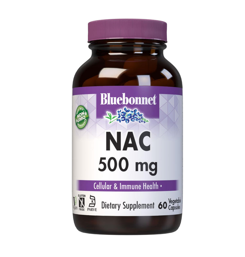 Bluebonnet Nutrition NAC N-Acetyl-L-Cysteine 500 mg, 60 Vegetable Capsules | Antioxidant Cellular Health & Immune Support; Non-GMO, Kosher, Gluten-Free 60 Count (Pack of 1)