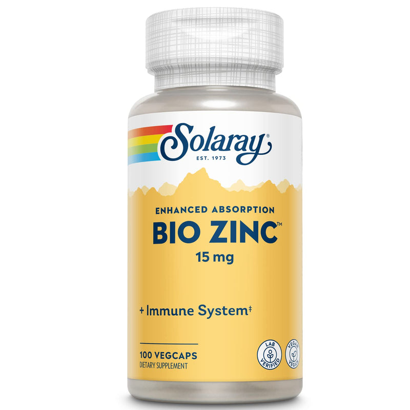 Solaray Bio Zinc 15 mg - Zinc Supplements for Women and Men, 15mg Complex with Picolinate, Citrate, and Chelated Amino Acid for Immune Health Support - 100 Capsules | Zinc Supplements for Women and Men, 15mg Complex with Picolinate, Citrate, And Chelat...