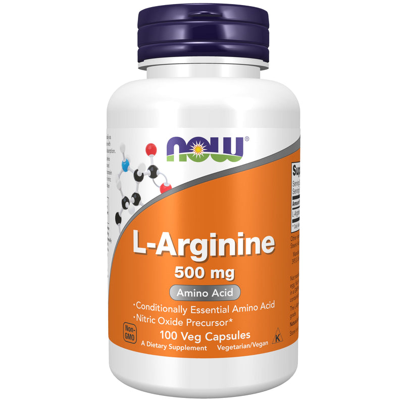 NOW Foods Supplements, L-Arginine 500 mg, Nitric Oxide Precursor*, Amino Acid, 100 Veg Capsules 100 Count (Pack of 1)