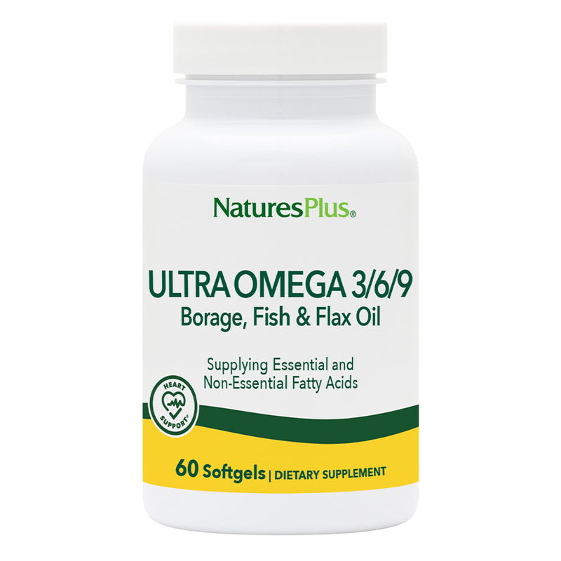 NaturesPlus Ultra Omega 3 6 9 - Borage Oil, Fish Oil, Flax Oil Supplement - 1200 mg, 60 Softgels - Gluten Free - 60 Servings Softgel 60