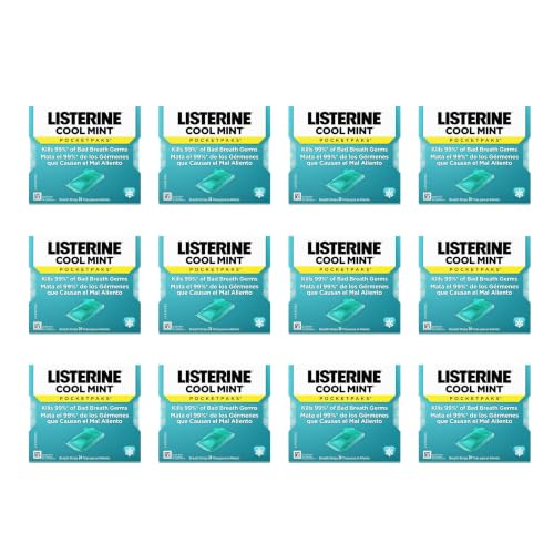Listerine PocketPaks Breath Strips, Cool Mint, 24 Strip Pack (12 Packs) 24 Count (Pack of 12)