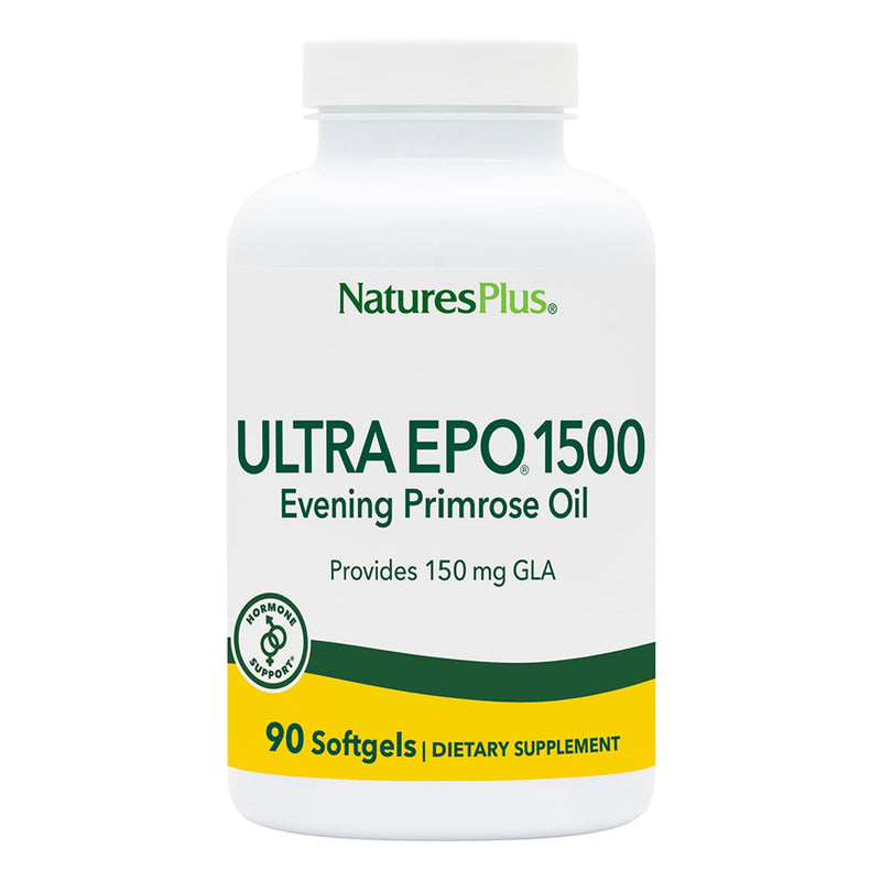 NaturesPlus Ultra EPO 1500 - Evening Primrose Oil - Premenstrual and Menopausal Antioxidant Support - Promotes Clear Skin - Gluten Free - 90 Softgels, 90 Servings 90 Count (Pack of 1) - BeesActive Australia