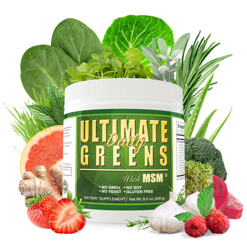 Daily Health, Ultimate Greens with MSM Powder, Vegan Friendly Natural Ingredients Gluten Soy Free NO GMO Superfood Vegetable Nutritional Drink Alkalizing Energy 8oz 1 Pack (1 Month Supply) 8 Ounce (Pack of 1)