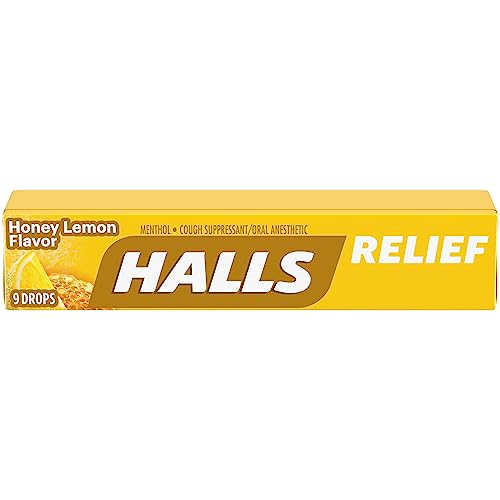 Halls Mentho-Lyptus Menthol Cough Suppressant/Oral Anesthetic Drops, Honey-Lemon, 9-Count Packages (Pack of 20)