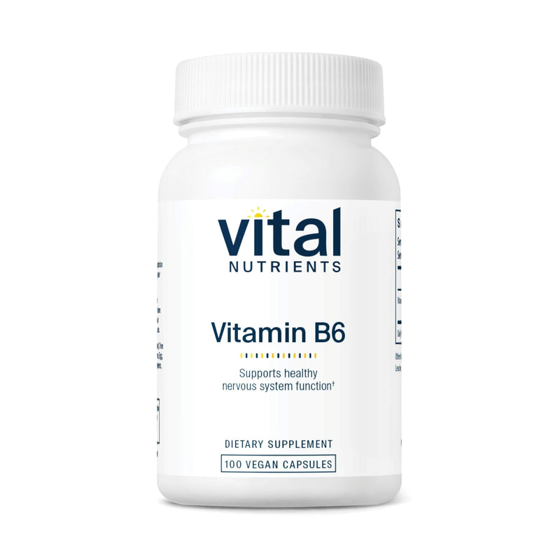 Vital Nutrients Vitamin B6 - Vegan Pyridoxine HCl B6 Vitamins for Nervous System, Muscle, Bone Health* - High-Potency Vitamin B6 for Menstrual Discomfort * - Gluten, Dairy, Soy Free -100 Capsules