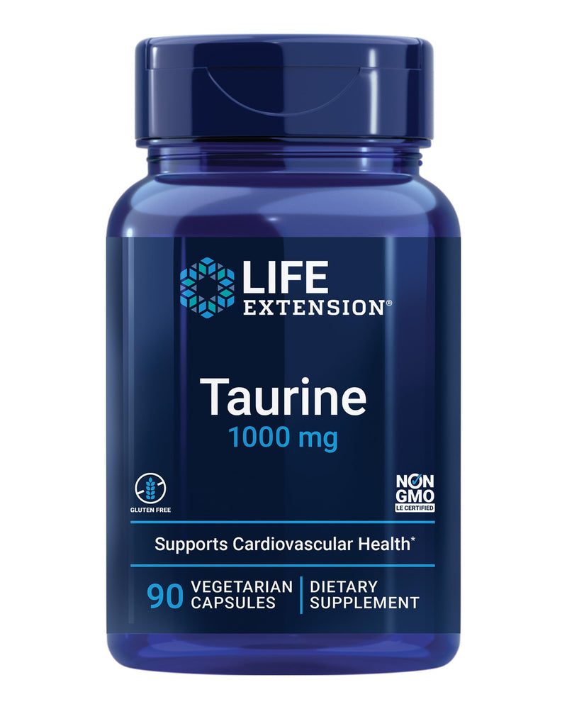 Life Extension Taurine, Pure Taurine Amino Acid Supplement, Heart, Liver and Brain Health, Longevity, Muscle and Exercise, 1000 mg dose, Non-GMO, Gluten-Free, Vegetarian, 90 Vegetarian Capsules 90 Count (Pack of 1)