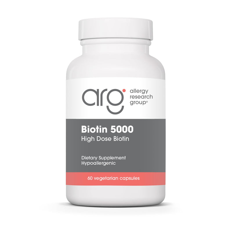 ARG Biotin 5000 mcg, Hair Skin and Nails, 60 Vegetarian Capsules | 5000 mcg Vitamin B Biotin for Metabolism, Energy Production and Hair, Skin and Nail Support, Gluten-Free, 60 Servings