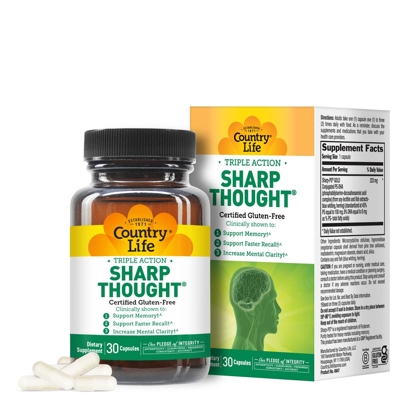 Country Life Sharp Thought - Memory & Cognitive Support Supplement ‚Äì Sharp-PS Gold Phosphatidylserine + DHA ‚Äì Promotes Mental Clarity & Faster Recall ‚Äì Gluten-Free, 30 Capsules 30 Count (Pack of 1) - BeesActive Australia