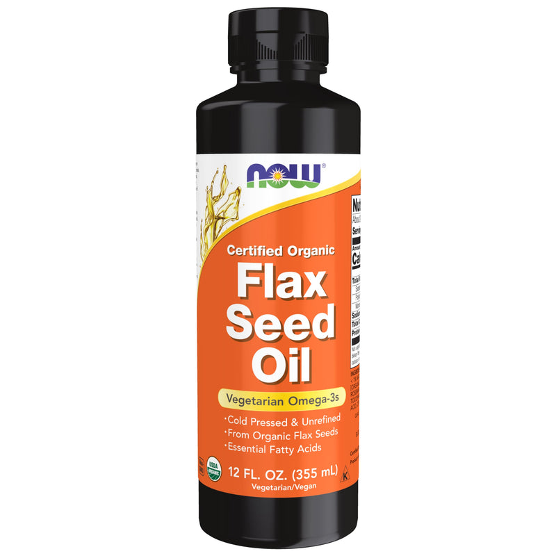 NOW Foods Supplements, Certified Organic Flax Seed Oil Liquid, Cold-Pressed and Unrefined, 12-Ounce 12 Fl Oz (Pack of 1)