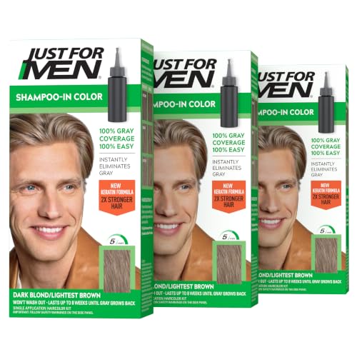 JUST FOR MEN Shampoo-In Color, Hair Color, Dark Blond H-15 (3 Pack) 1 Count (Pack of 3) Dark Blond/Lightest Brown H-15