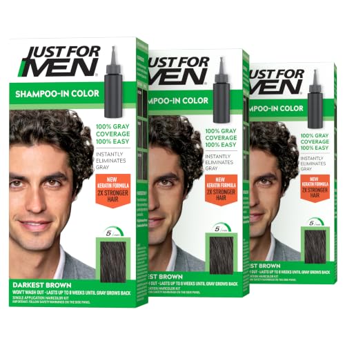 JUST FOR MEN Shampoo-In Color, Hair Color, Darkest Brown H-50 (3 Pack) 1 Count (Pack of 3)