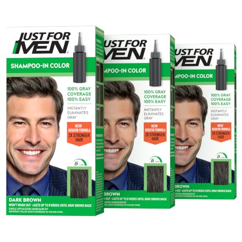 JUST FOR MEN Shampoo-In Color, Hair Color, Dark Brown H-45 (3 Pack) 1 Count (Pack of 3)