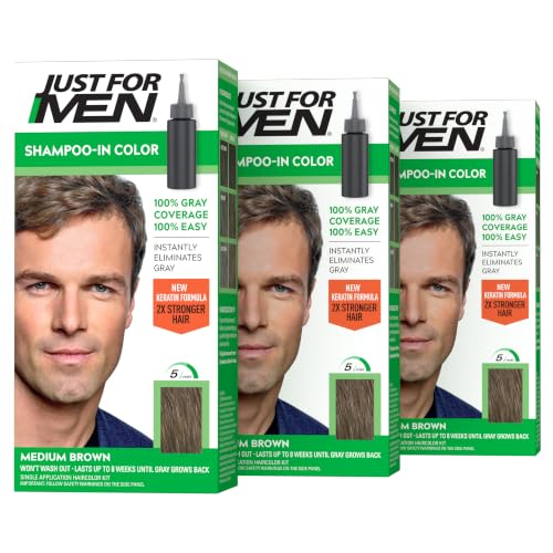 JUST FOR MEN Shampoo-In Color, Hair Color, Medium Brown H-35 (3 Pack) 1 Count (Pack of 3)