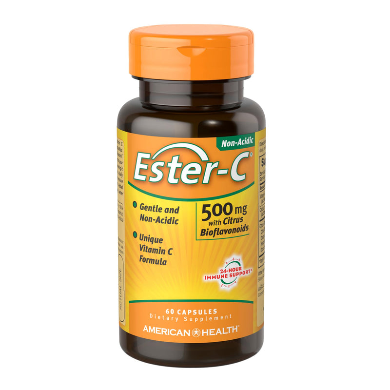 American Health Ester-C with Citrus Bioflavonoids Capsules - 24-Hour Immune Support, Gentle On Stomach, Non-Acidic Vitamin C - Non-GMO, Gluten-Free - 500 mg, 60 Count, 30 Servings 60 Count (Pack of 1)