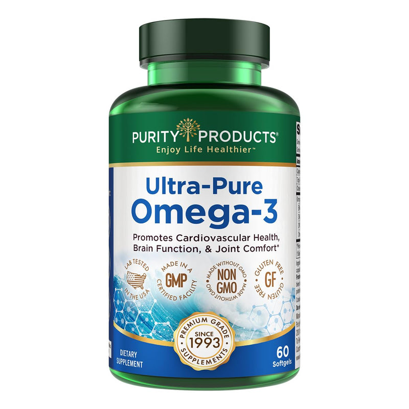 Purity Products - Ultra Pure Omega 3 ,60 softgels | Omega 3 Essential Fatty Acids - EPA, DHA & DPA - High Absoption Triglicerides - with LemonLock Freshness Technology Lemon 60 Count (Pack of 1)