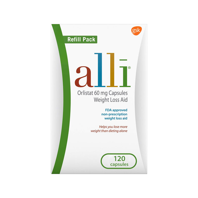 alli Weight Loss Diet Pills, Orlistat 60 mg Capsules, Non Prescription Weight Loss Aid, 120 Count Refill Pack - BeesActive Australia