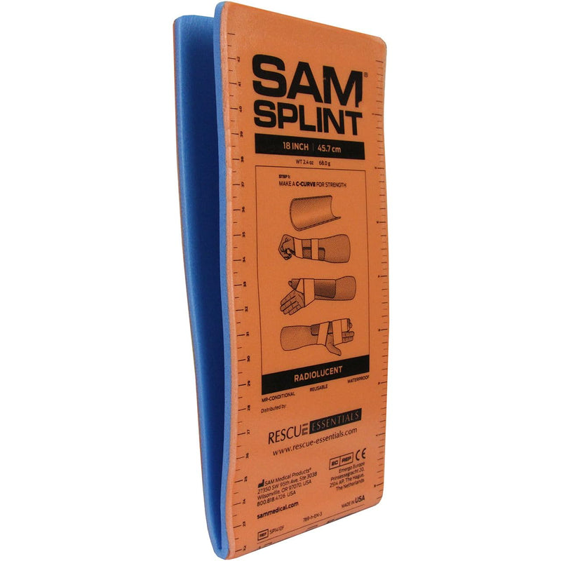 SAM Medical SAM Splint Medium Flat Fold 18" x 4.25" - Moldable Aluminum Foam Splint for Fractures, Sprains & Strains, Orange/Blue - 1 Count
