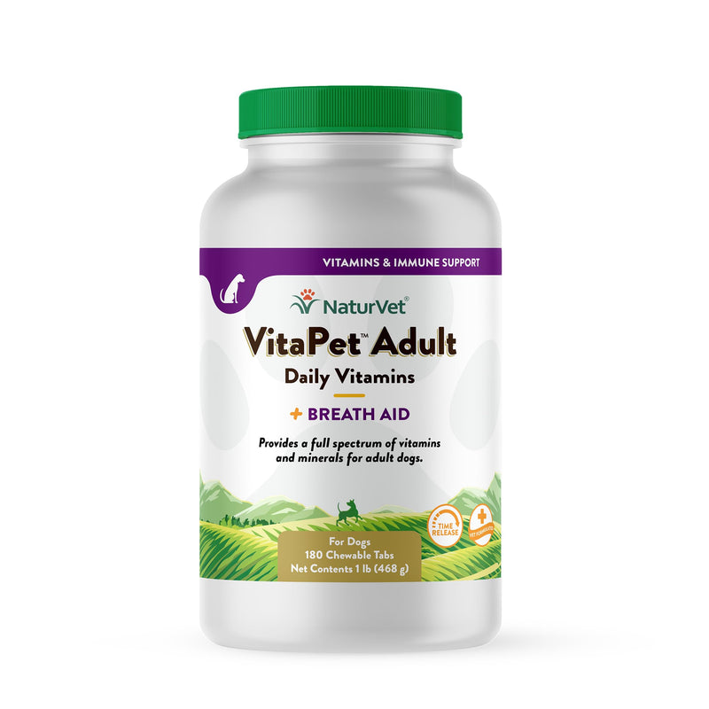 NaturVet - VitaPet Adult Daily Vitamins for Dogs - Plus Breath Aid - Provides a Full Spectrum of Vitamins & Minerals - Enhanced with Omega-6 Fatty Acids (180 Time Release Chewable Tablet 180 Count - PawsPlanet Australia