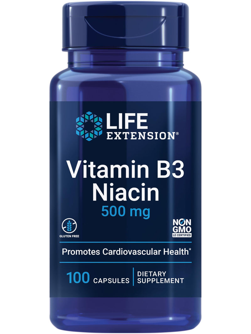 Life Extension Vitamin B3 Niacin, Heart Health, Cholesterol & Energy Support, Gluten-Free, Non-GMO, 100 Capsules | Supports Heart Health, Cholesterol Health Support & Energy Production, Gluten-Free & Non-GMO, 100-Capsule Supply 100 Count (Pack of 1)