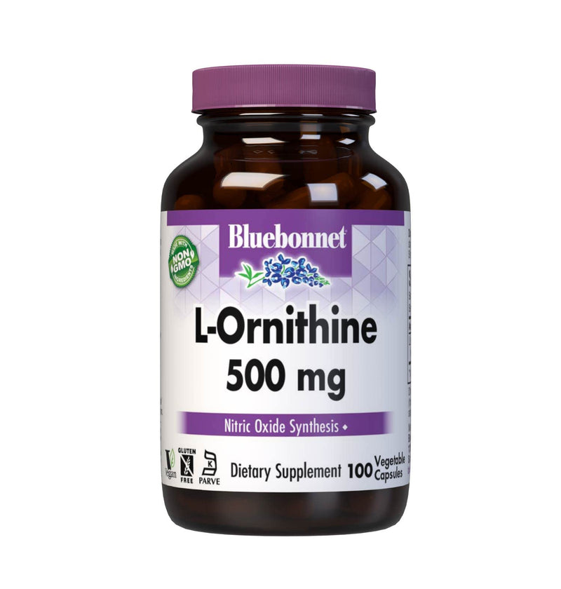 Bluebonnet Nutrition L-Ornithine 500mg, Free-Form Amino Acid, for Healthy Protein Metabolism*, Soy-Free, Gluten-Free, Non-GMO, Kosher Certified, Vegan, 100 Vegetable Capsules, 100 Servings | Third-party tested for purity and potency; manufactured in th...