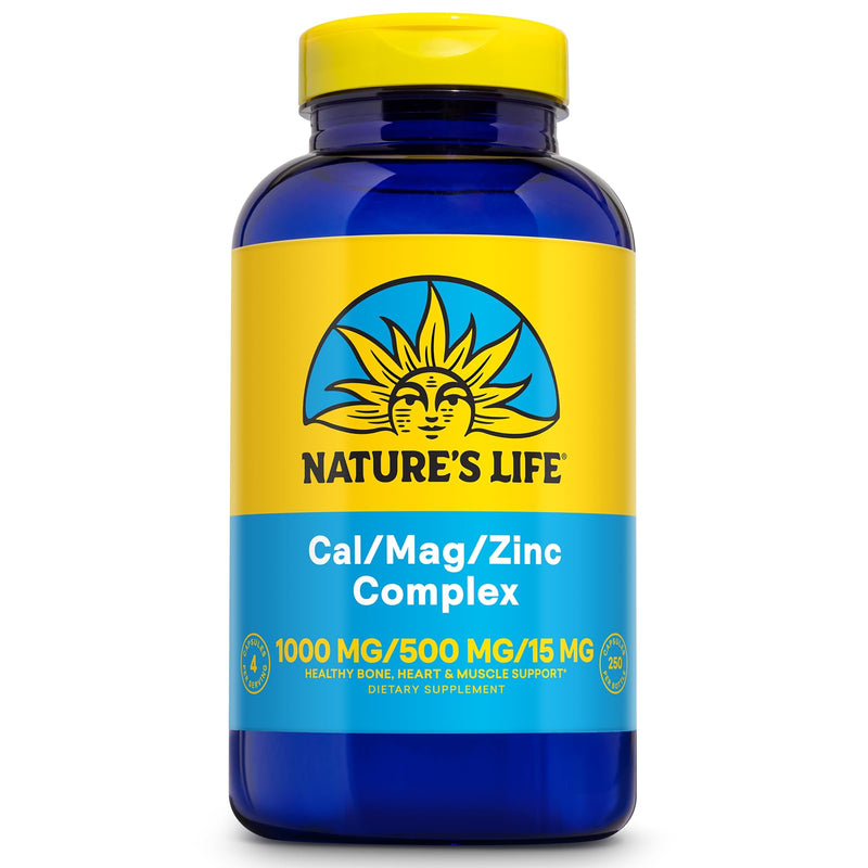 Nature's Life Cal Mag Zinc Complex - Calcium (1000 mg), Magnesium (500 mg), Zinc (15 mg), & D3 Supplement, Trace Mineral Support for Bones & Teeth, Vitamin Formula for Men & Women - 250 Count Capsules | Calcium (1000 mg), Magnesium (500 mg), Zinc (15 m...