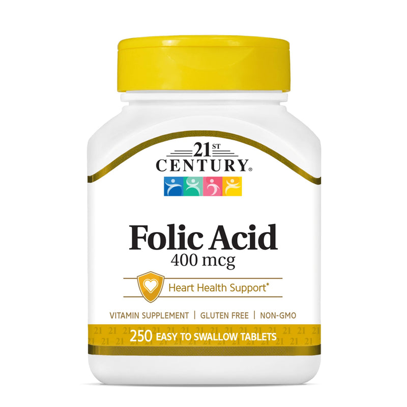 21st Century Folic Acid 400mcg Tablets, Heart & Prenatal, 250 Count | Folic Acid 400 mcg, An Essential B Vitamin, Heart Health & Prenatal Support, Ideal for Women Who Are Pregnant or Planning 250 Count (Pack of 1)