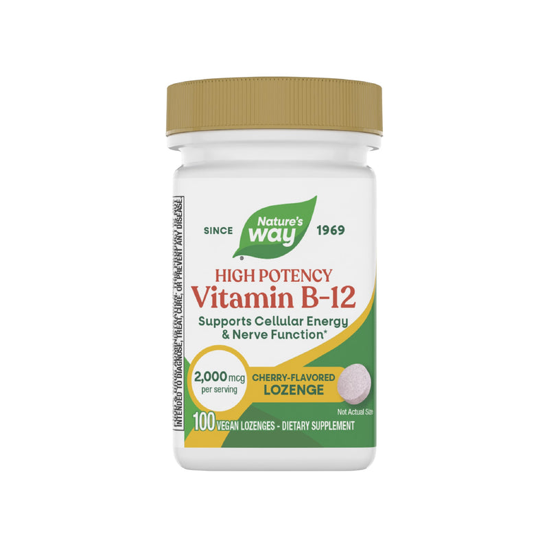 Nature’s Way High Potency Vitamin B-12 Lozenges, 2,000 mcg Vitamin B12 per Lozenge, Supports Cellular Energy & Nerve Function*, No Gluten, Vegan, Cherry Flavored, 100 Count (Packaging May Vary) 100 Count (Pack of 1)