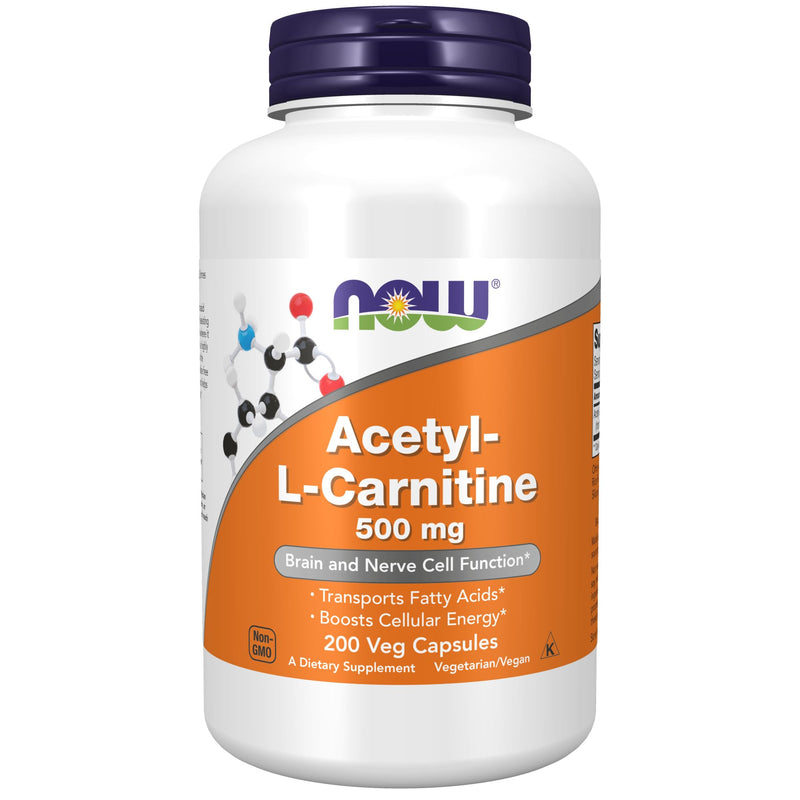 NOW Supplements, Acetyl-L Carnitine 500 mg, Amino Acid, Brain And Nerve Cell Function*, 200 Veg Capsules 200 Count (Pack of 1) - BeesActive Australia