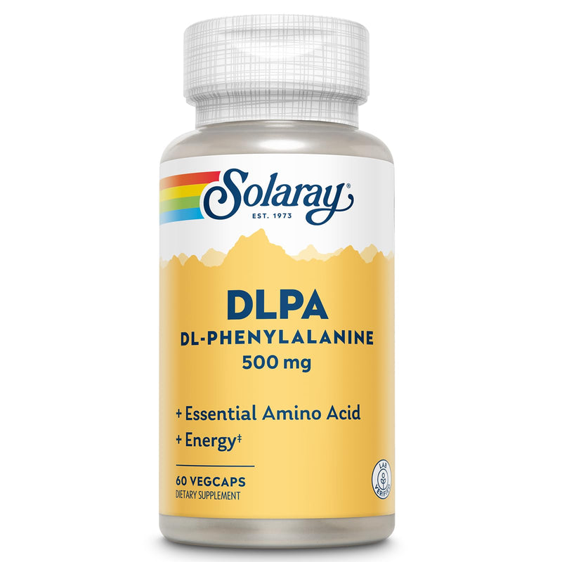 SOLARAY DL-Phenylalanine Capsule Supplements - 500mg DLPA, 50-50 Blend of Essential Amino Acids for Nervous System & Energy Support, for Men and Women - 60 Count VegCaps | 500mg DLPA, 50-50 Blend of Essential Amino Acids for Nervous System & Energy Sup...