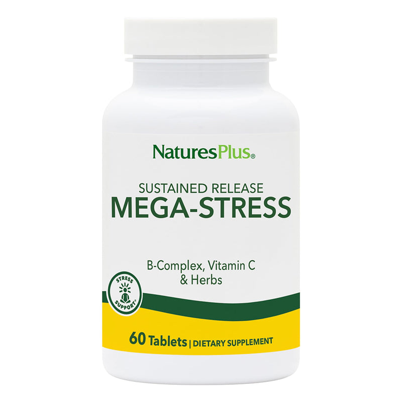 NaturesPlus Mega-Stress Complex - 60 Sustained Release Tablets - B Complex, Vitamin C Supplement with Chamomile & Herbs for Natural Calm - Gluten Free - 60 Servings 60 Vegetarian Tablets
