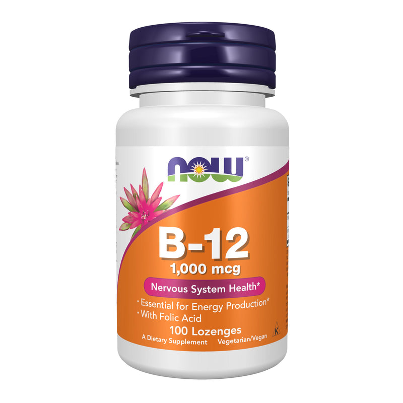 NOW Supplements, Vitamin B-12 1,000 mcg with Folic Acid, Nervous System Health*, 100 Chewable Lozenges 100 Count (Pack of 1)