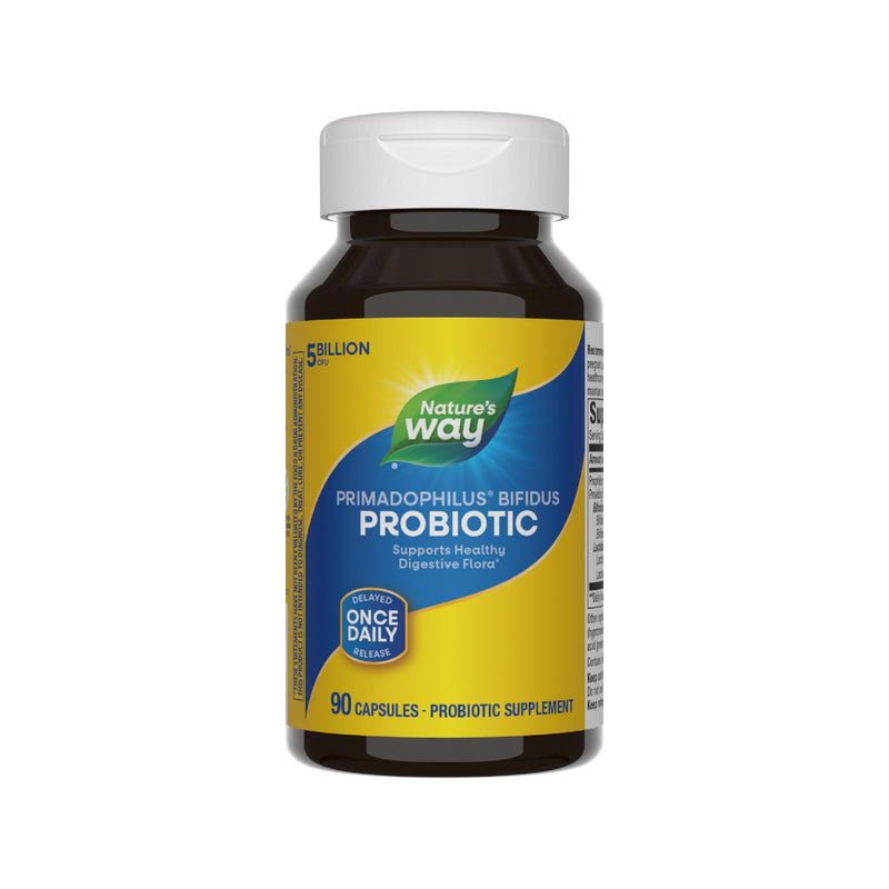 Nature's Way Primadophilus Bifidus Probiotic, Supports Digestive Flora*, 5 Billion Live Probiotic Cultures per Capsule, Lactobacilli, Bifidobacteria, 90 Capsules (Packaging May Vary) 90 Count (Pack of 1)