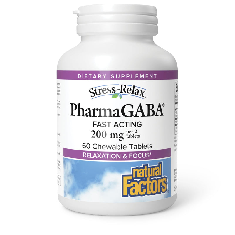Natural Factors Pharma GABA - Dietary Supplement Supports Calm Sleep & Sleep Quality - Natural, Fast-Working Supplement Aids Focus & Brain Health - 60 Chewable Tablets (30 Servings) Tropical Fruit 60 Count (Pack of 1)