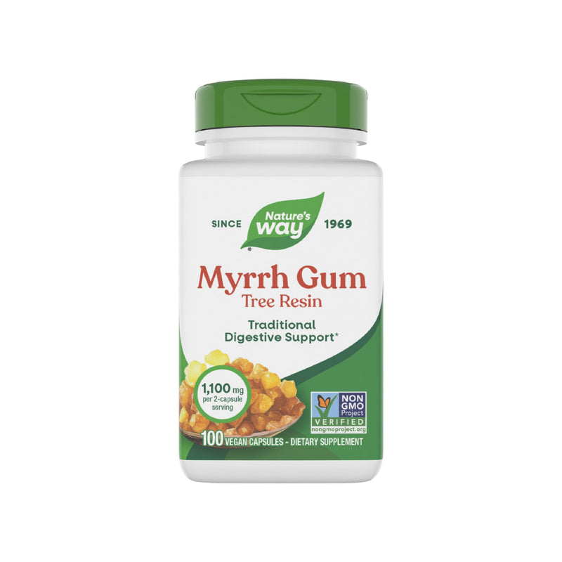 Nature's Way Myrrh Gum Tree Resin, Traditional Digestive Support*, 100 ct | 1.1 g per 2-Capsule Serving, Non-GMO Project Verified, Vegan, Dairy-Free, Gluten-Free, No Artificial Colors or Flavors 100 Count (Pack of 1)