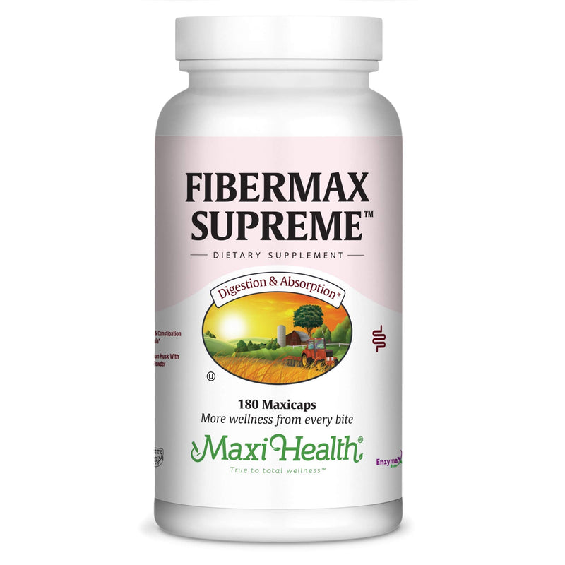 Maxi Health Fibermax Supreme – Fiber Capsules for Gentle Digestive and Gut Support – Vegetarian Psyllium Husk Capsules – Kosher Fiber Supplement for Men and Women (180 Count) 180 Count (Pack of 1)