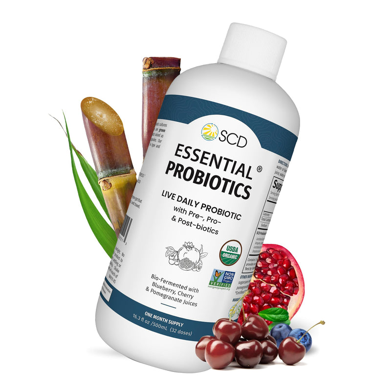 SCD Probiotics Essential Probiotics Gut Health Drink with Prebiotics, 16 oz | All Ages 2+, 11 Live Strains, Acidophilus, Certified Organic, Vegan, Gluten Free, 30 Servings, Double Sealed, Zero Sugar 16 Fl Oz (Pack of 1)