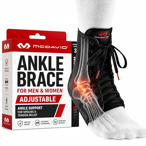 McDavid Adjustable Ankle Brace for Women Men, Sprained Ankle Support, Achilles Tendon Support, Injury Recovery, Lace Up Ankle Stabilizer Wrap for Running, Basketball, Volleyball, Soccer, Sports Large Black