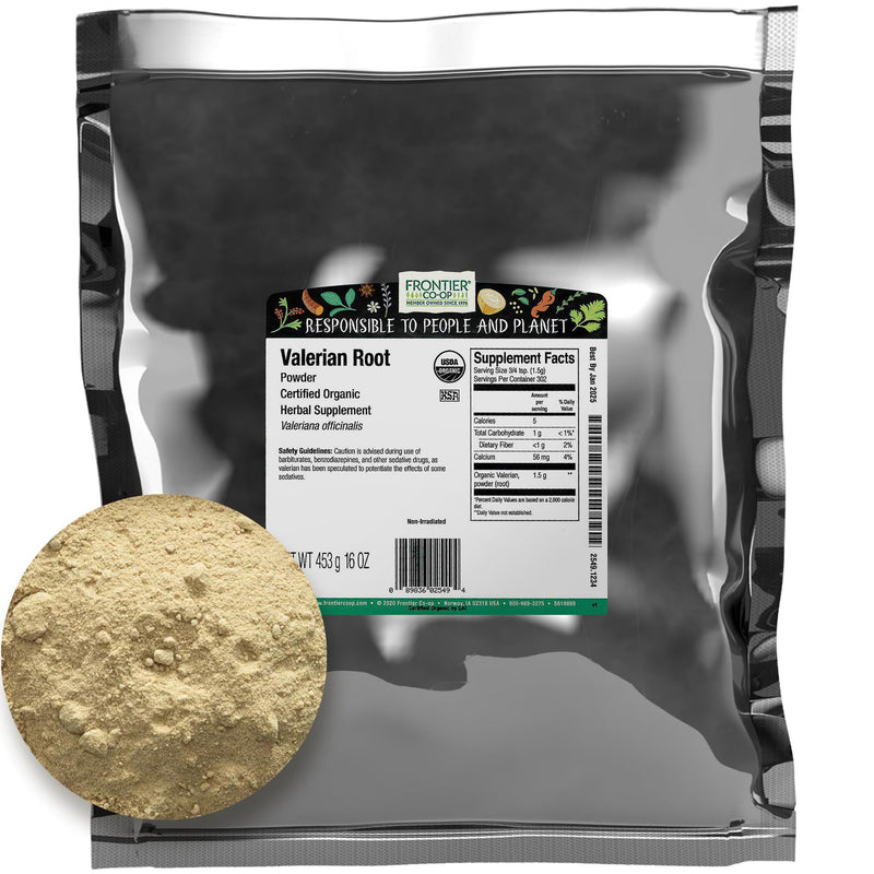 Frontier Co-op Organic Valerian Root Powder, 1lb Bulk Bag - Natural Dried Valerian Root Powder - Ideal for Valerian Teas & Herbal Uses, Kosher - BeesActive Australia